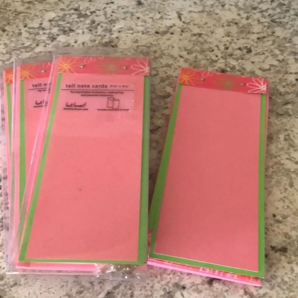 NIP Pink & Green Tall Note Cards w/Envelop…